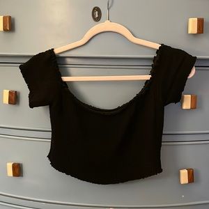 Off the Shoulder Super Soft Black Ruched Crop Top